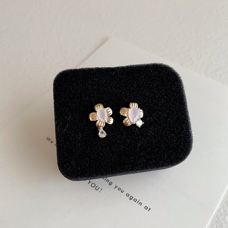 1 Pair Fashion Heart Shape Flower Metal Plating Inlay Zircon Womenu0027S Ear Studs