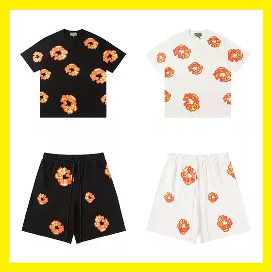 Foreign Trade Wholesale Foam Printing Trendy Loose Men's and Women's Short-Sleeved T-Shirt Casual Shorts Set