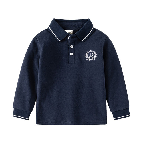 Children's polo shirt Autumn new boys solid color collar T-shirt long sleeve baby hooded sweater wholesale