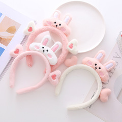 Adorable cartoon plush heart rabbit hair clip for girls, suitable for washing face and applying face masks, water-resistant and cute hair tie