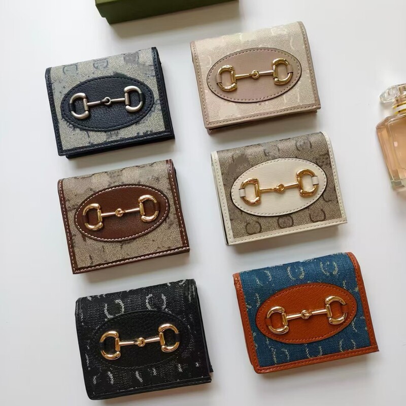 G 2025 New European and American 1955 Horse Buckle Wallet Women's Fashion Canvas Mini Card Bag Brown Hand Change