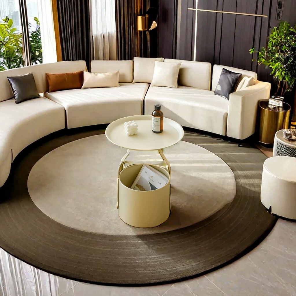 Sofá de viento de crema dormitorio pequeño mesilla de cabecera sala de estar mini cafeteria en línea pequeña mesa redonda de hierro forjado