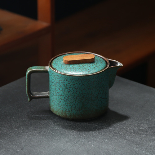 Japanese kiln green glaze teapot household retro side pot cover bowl ceramic Kung Fu tea set household teapot single pot