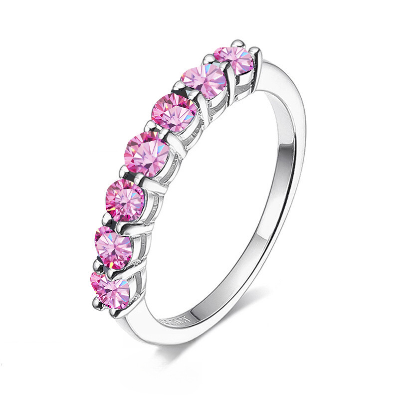 S925 plata 70 puntos anillo de diamantes de color siete princesas siete estrellas anillo de diamantes para mujeres superpuestas simple moda al por mayor