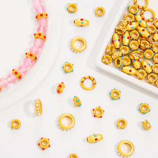 National Trend Ancient Method of Color-Breaking Gold Running Ring Inlay Pearl Round Garland Large-hole Beaded Diy Bracelet Bead Beaded Accessories