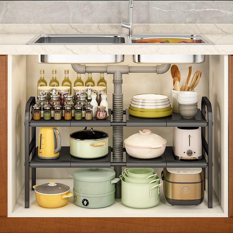 Kitchen sink dish storage rack, kitchen spice bottle tiered storage rack, extendable household kitchen shelf
