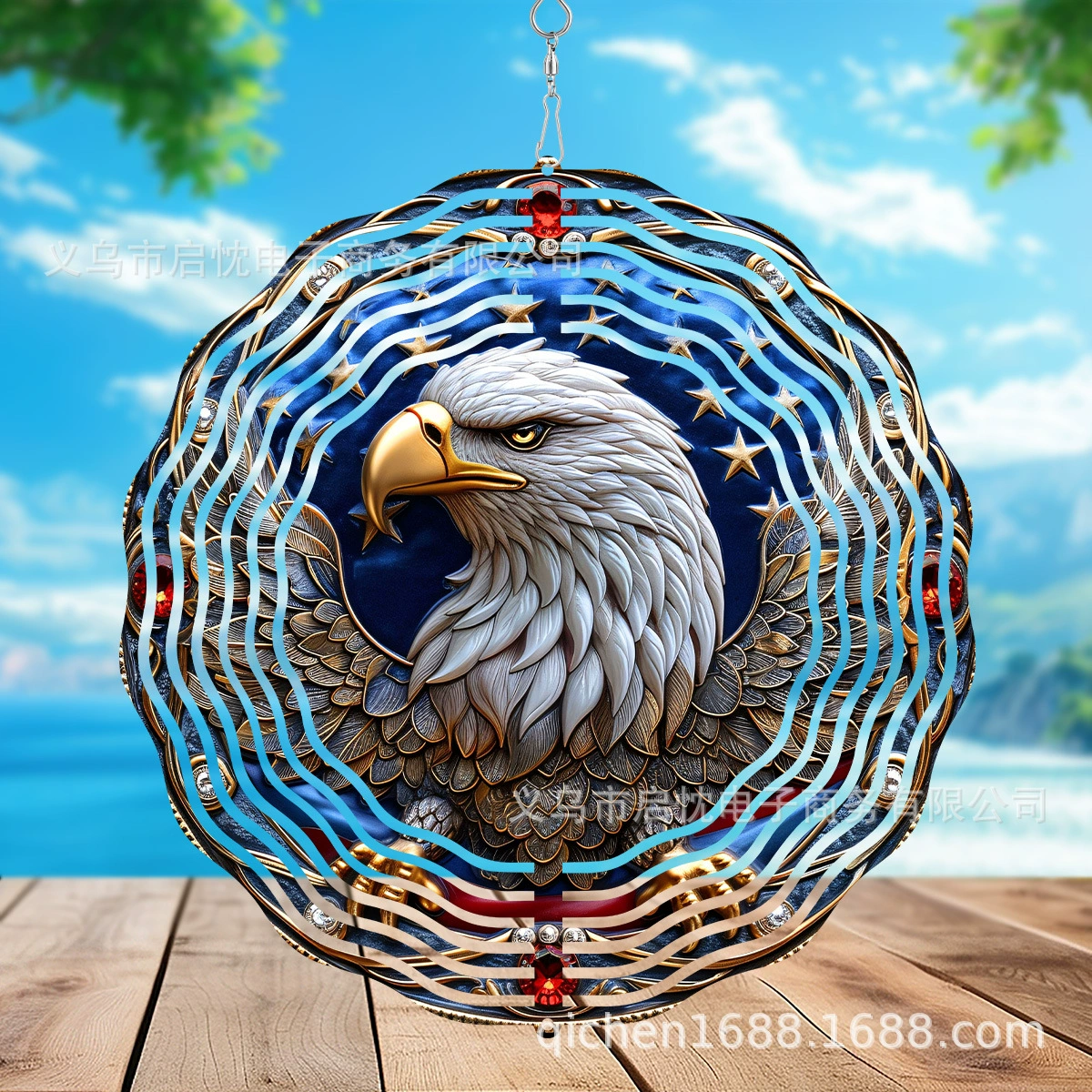 Трансграничный Новый День Независимости США Логотип 3D Металлический Ветер Ветер колокольчик Белоголовый орлан Двор Садовые украшения