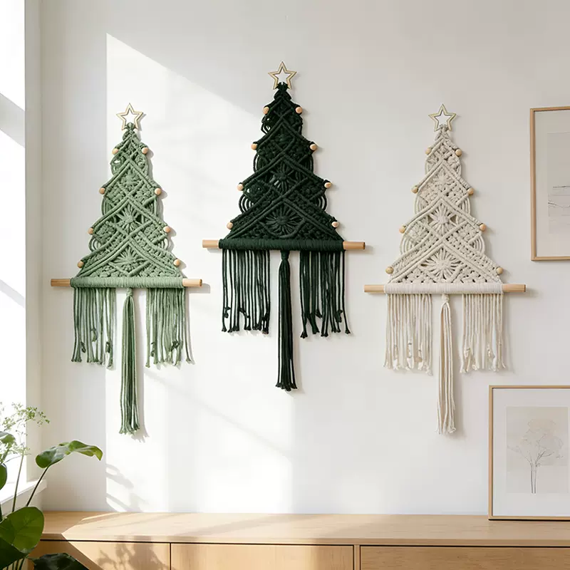 圣诞树装饰挂毯 圣诞节装饰手工编织挂毯民宿客厅装饰壁挂挂件
