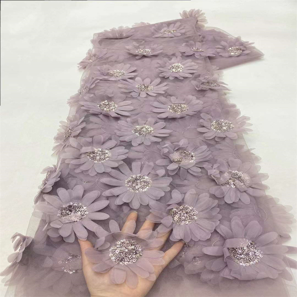 Moda 3D decal tridimensional bordado tela de encaje vestido de estilo francés transparencia de moda de tela de encaje