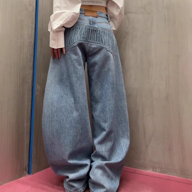 Cross-Border Alexander Women's Clothing Wang American-Style Heavy-Duty Letter-Embossed Jeans, Curved-Leg Pants, Loose Floor-Length Pants Cross-Border Alexander Women's Clothing Wang American-Style Heavy-Duty Letter-Embossed Jeans, Curved-Leg Pants, Loose Floor-Length Pants