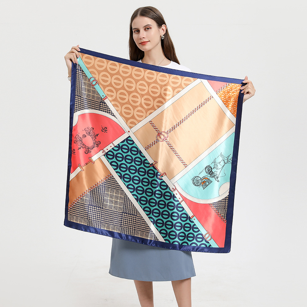 Printing Design Women's Elegant Geometric Satin Printing Silk Scarf