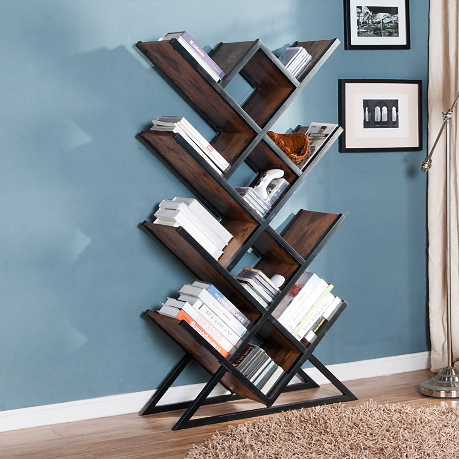 Children's Student Bedroom Study Simple Small Bookshelf Tree-Shaped Bookcase Simple Modern Living Room Floor-Standing Bookshelf Storage Rack