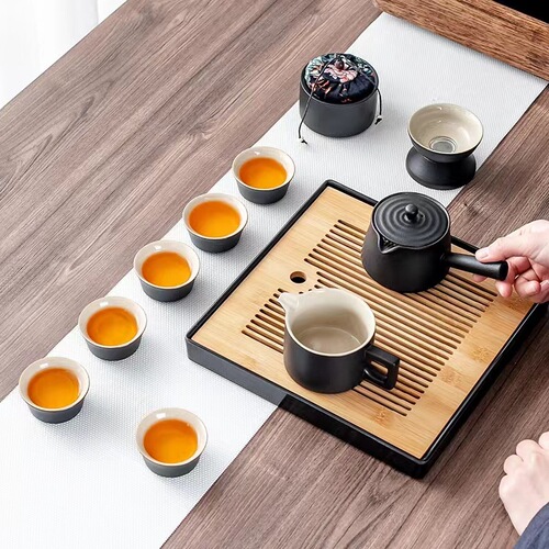 Ceramic Gongfu Tea Set Simple Gift Box Home Use Creative Tea Tray Tea Can Set Real Estate Hotel Business Gift