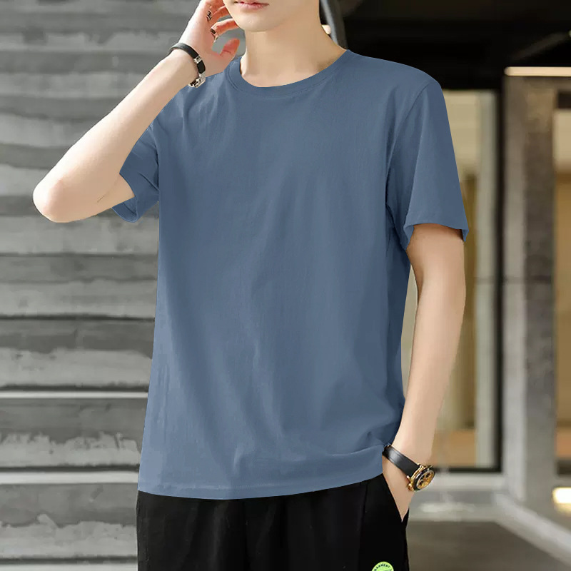夏用の男性用純綿半袖Tシャツ、薄手、スリム、ラウンドネック、無地、トレンディ、若者と中年のカジュアルベース、快適で通気性があります。|undefined