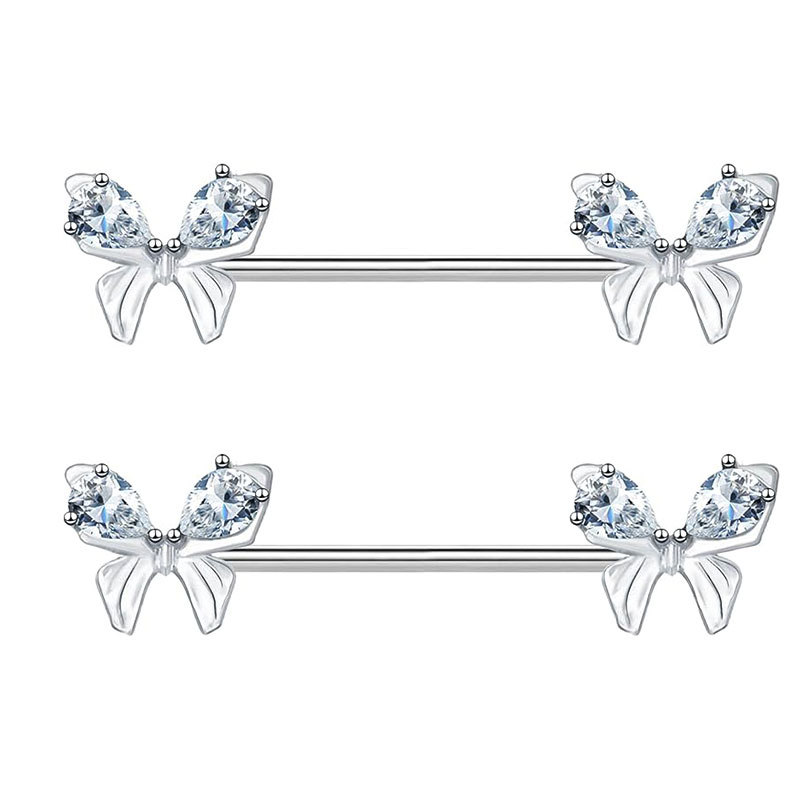 Stainless Steel Nipple Ring with Bowknot, Heart Zircon & Devil Wings - Custom Design detail image 9