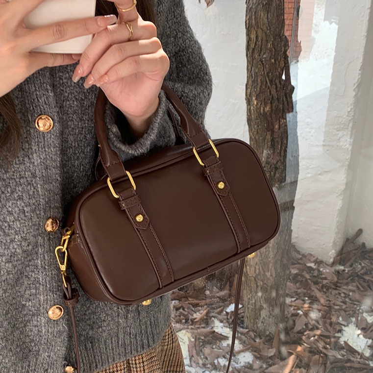 Bolso de Mensajero Estilo Coreano Maillard Retro, Bolso Bowling para Mujer, Nuevo Bolso de Mano 2025, Bolso Bandolera de Un Solo Hombro