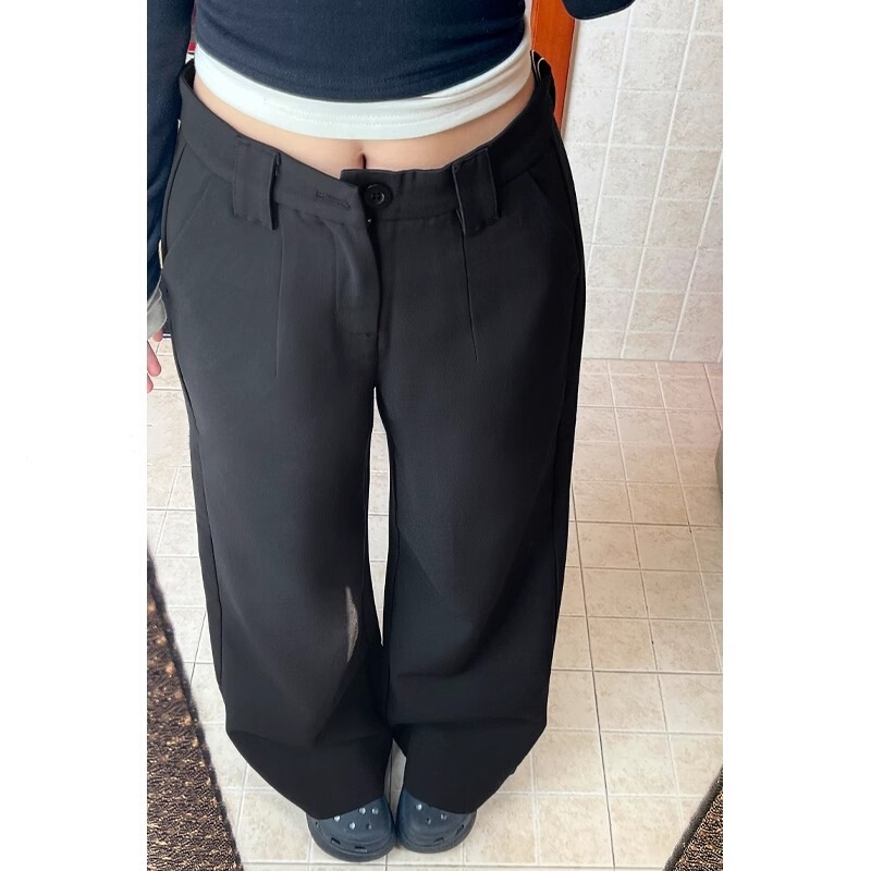 夏季新款梨形身材黑色休闲西装裤女大码胖mm设计感高腰显瘦阔腿裤|undefined