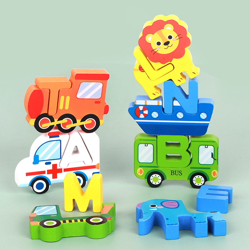 Niños animales de madera padres-hijos puzzle tridimensional puzzle puzzle infantil puzzle de madera infantil juguetes de iluminación de educación temprana