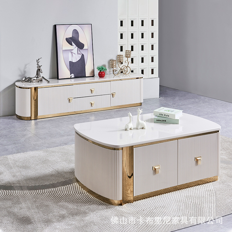 Light Luxury Living Room Coffee Table Tv Cabinet Combination Set Small Apartment Tea Table Coffee Table Home Simple Panel Furniture