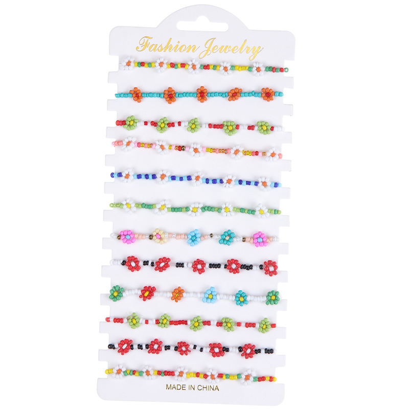 Cross-border hot multi-color millet beads flower beaded bracelet female European and American Bohemian beach friendship bracelet wholesale