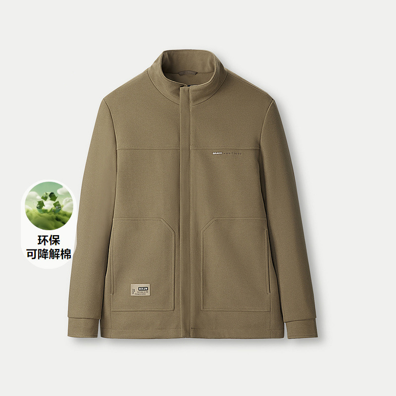 Brand Cut Label Men's New Autumn Solid Color Stand Collar Warm Jacket with Sheep Wool J4W169