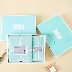 Gift Set of Coral Fleece Bath Towels and Hand Towels, Business Gift for Handover, Logo Printed Towel Gift Box