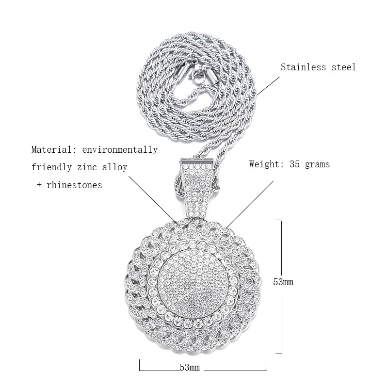Hiphop Full Diamond Round Pendant Necklace For Men And Women_voghion.com