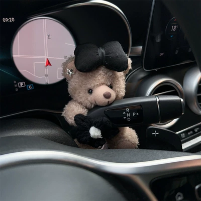 Net red cartoon bear cute car stop lever steering wiper ornaments creative car decoration car accessories goddess (Car ornaments) - black-bow-bear-car-bar-decoration