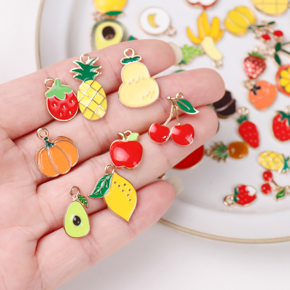 Colgante de frutas de aleación con gota de aceite, DIY pulseras y pendientes