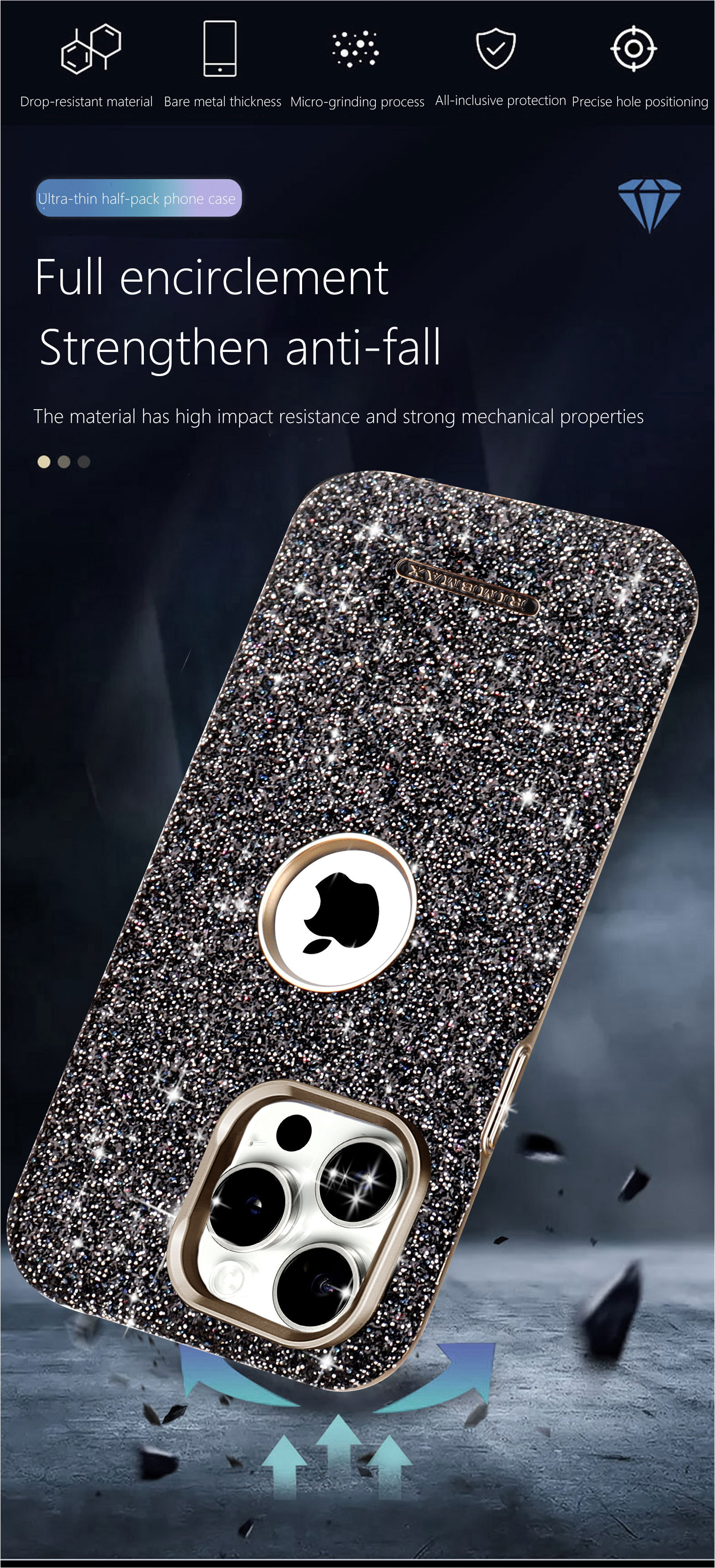Ốp lưng iPhone 16 Pro Max từ tính chống rơi, viền dày bảo vệ toàn diện, thiết kế sang trọng hồng long lanh — Nhãn lộn lấp lánh màu đen có tích hợp hút từ tính, Nhãn lộ màu xám lấp lánh có tích hợp hút từ tính, Nhãn lộ màu xanh lấp lánh với lực hút từ tính tích hợp, Nhãn lộ màu đỏ lấp lánh với lực hút từ tính tích hợp chi tiết 4