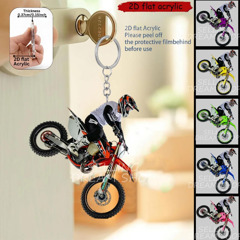 Cross-Border Multi-Style Stylish Motorcycle Keychain 2D Flat Printing Keychain Pendant Bag Pendant Car Decoration