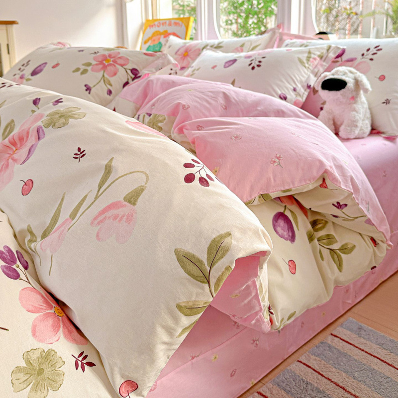 ins caricatura para niños algodón cama de cuatro piezas set 100 sábanas de flor de algodón sábanas