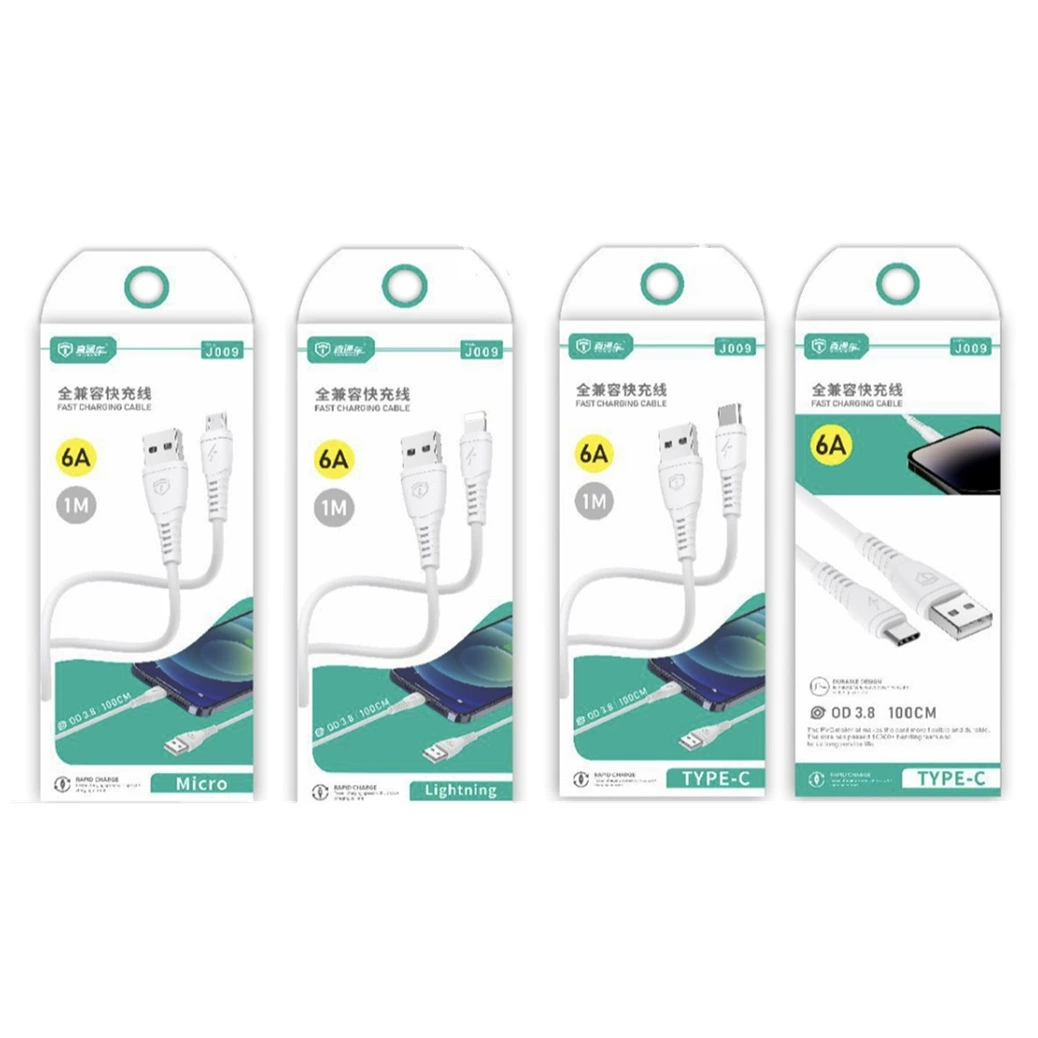 Charging Data Cable J009 — 6A Super-Fast, 1 m, Micro, Type-C and Lightning Compatible