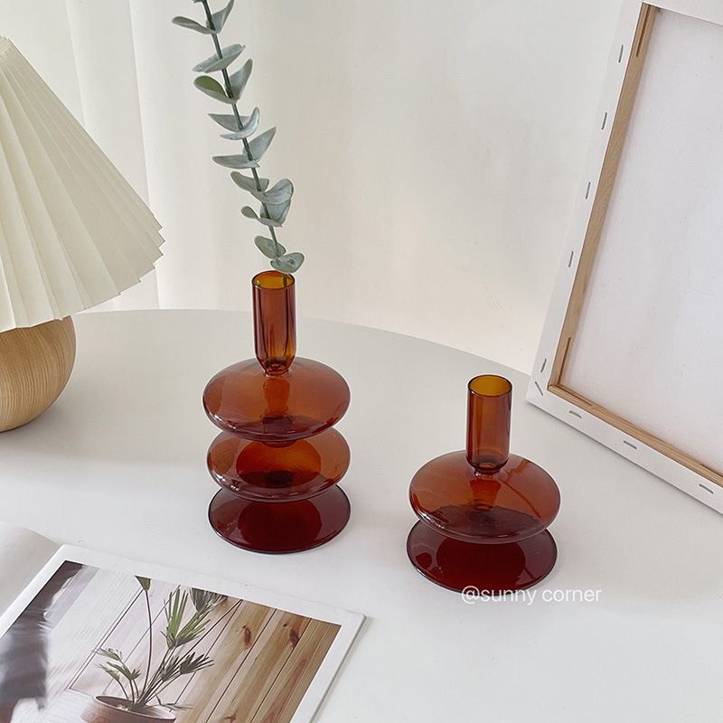 Candelabro de cristal marrón vintage florero ins estilo salón flor seca arreglo de flores candelero decoración adornos