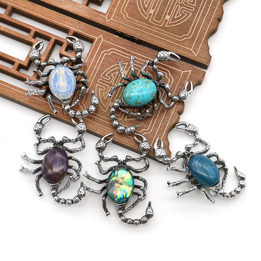 Natural Stone Amethyst Pendant Scorpion-Shaped Zinc Alloy Inlaid Abalone Shell Dual-Purpose Brooch DIY Necklace Jewelry Accessories