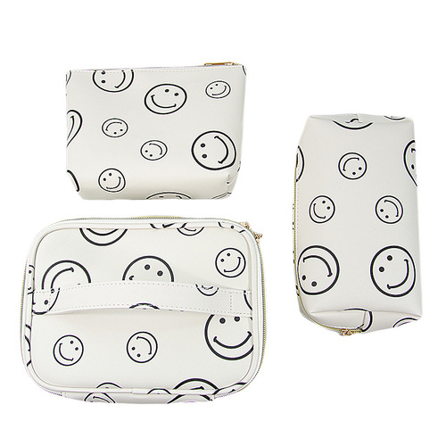 New multifunctional fashion digitally printed smiley face cosmetic bag portable pu waterproof toiletry cosmetics storage bag