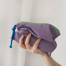 经典小格子化妆包便携外出随身复古撞色文具袋大容量多功能笔袋布
