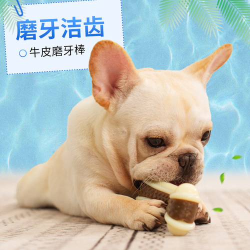 Yite Pet Toys Eat and Play Cowhide Ring Reward Alone Teething Stick Chew Glue Bone Resistant Chewable Dog Toy