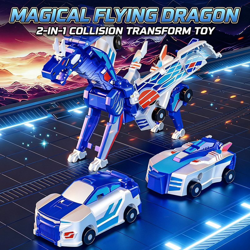 Cross-border officially licensed Silver Winged Dragon Transforming Toy, two vehicles that magnetically collide and combine into a Flying Winged Horse, children's toy