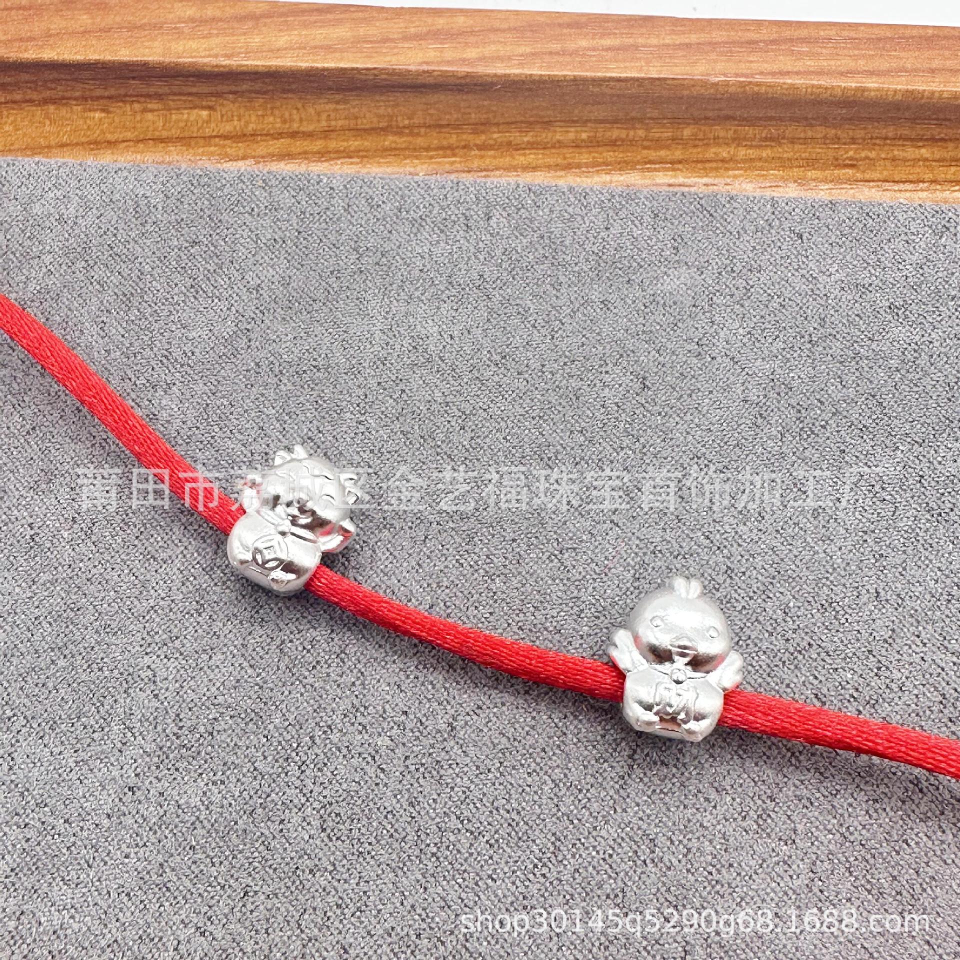 S999 Twelve Zodiac Sign Bracelet Spacer Beads Accessories DIY Braided String Bead Bracelet Pure Silver Material Accessories Rabbit Hair Crystal
