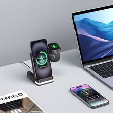 跨境新品适用于华为苹果三星手机手表耳机三合一可折叠无线充电器