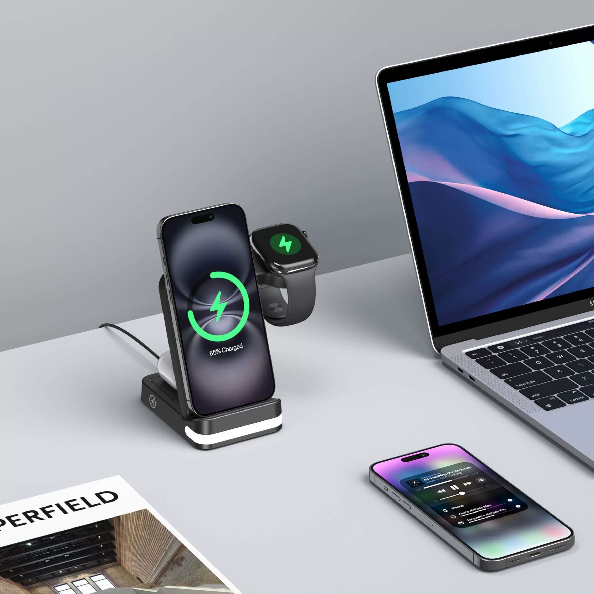 Huawei, Apple, Samsung, с синхронизацией с телефоном, совместимые часы, наушники, складная беспроводная зарядка, (торговля через границу), три в одном
