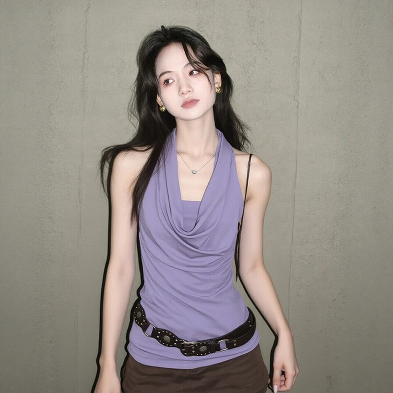 [260g Rayon Modal] Unique and Stylish Summer Top, Niche Purple Sleeveless T-Shirt for Women