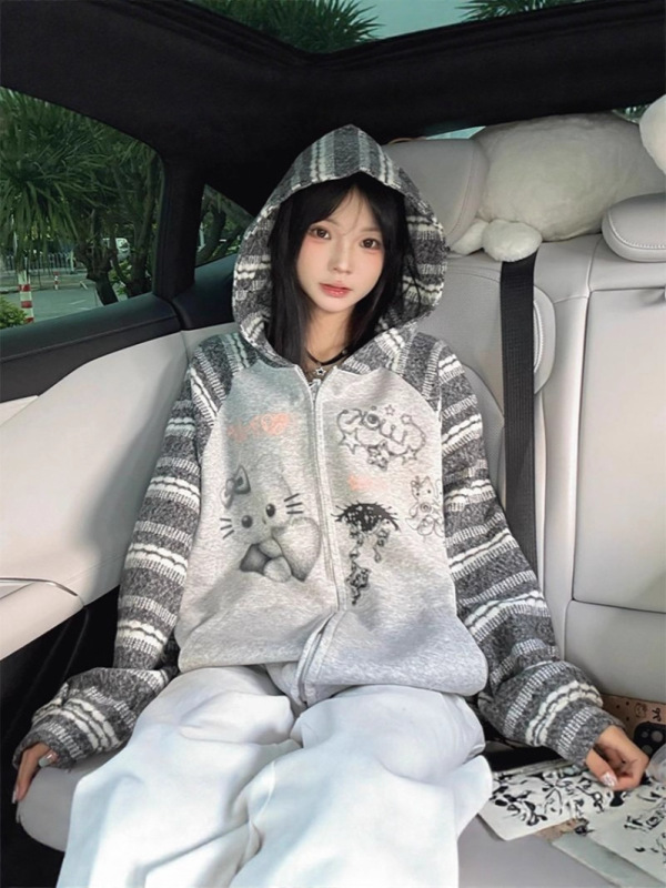 hellokitty连帽卫衣女2025春秋新款设计感小众慵懒风高街开衫外套|undefined