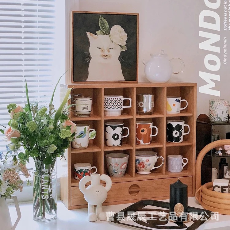 Portavasos Portavasos Portavasos Soporte de almacenamiento de madera Gabinete de almacenamiento de escritorio Taza de café Taza de té Soporte de rejilla Mesa de comedor Soporte de exhibición de taza de agua