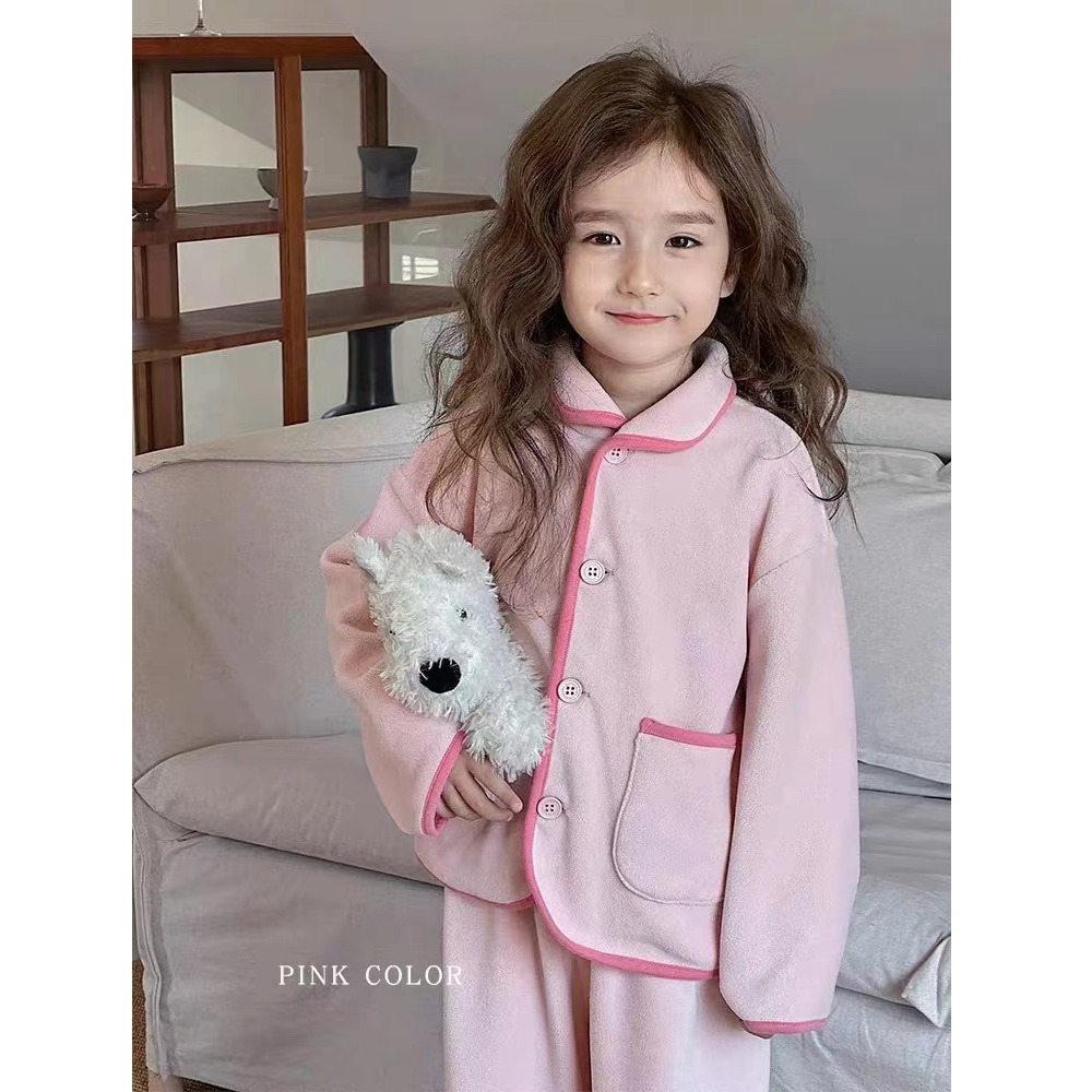 어린이 느슨한 잠옷 가을 양털 최고 바지 소년 소녀 홈 옷 가을과 겨울 새 기모 카디건 세트