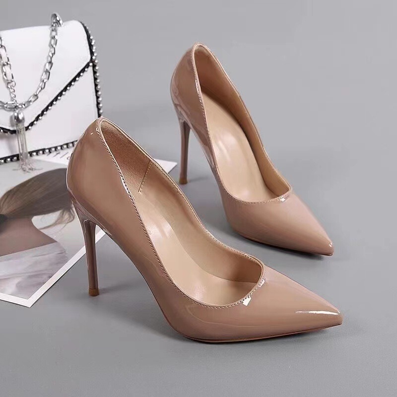 2022 autumn new high heels Korean style student single-layer shoes stiletto heel gradient color women's shoes patent leather black pointed work