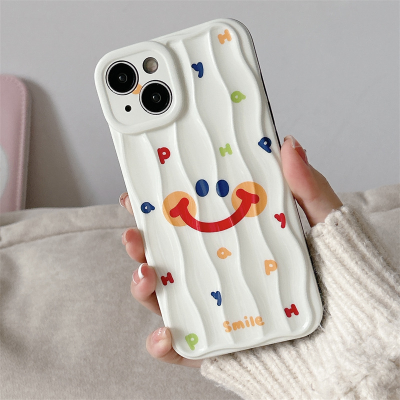 Simple colorido carta cara sonriente iPhone15 patrón de onda 14ProMax para Apple 13 teléfono caso 12 hembra 14