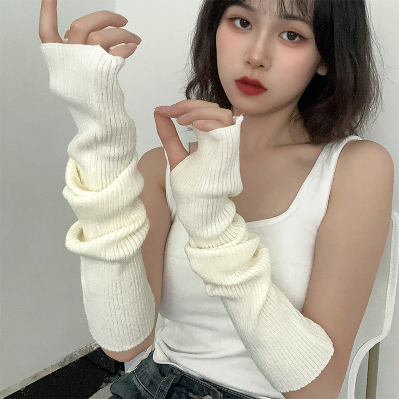 *Hot Girl Trendy Bi Equipment* Knitted Sleeves Pure Color Pile Sleeves Japanese Style Disco Hip-Hop Knitted Sleeves Arm Sleeves Fake Sleeves
