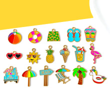 跨境户外夏日沙滩系列diy合金饰品配件ins风游泳圈钥匙扣项链吊坠